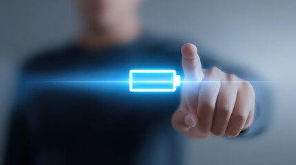 Man touches button on touch screen interface individual interacts with digital display using finger