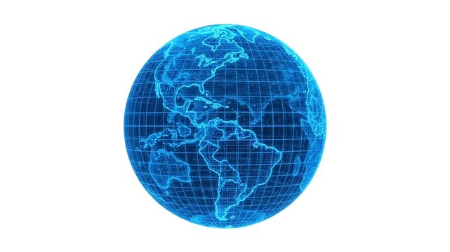 Global digital network connecting continents with futuristic blue grid lines.