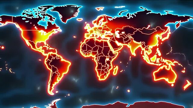 Digital heat map comparing rising temperature anomalies over decades displayed on global world map background to highlight rising temperature trends in  Photo Stock  Concept  and empty space on the le