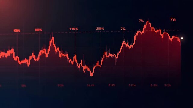 Detailed downtrend chart visualization featuring multi period line graph with red shading under curve percentage change labels and trading volume histograms in  Photo Stock  Concept  and empty space o