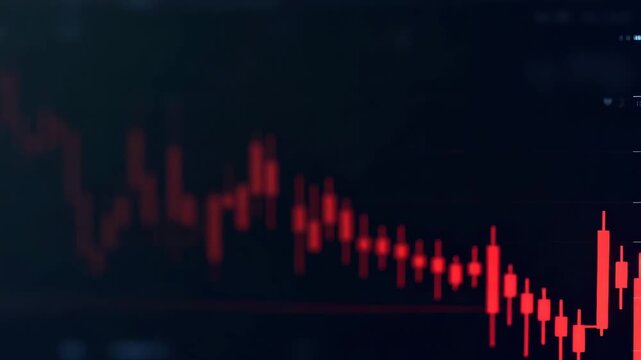 Photograph of trading platform screen capturing declining volume histogram with focus on red volume bars and price action in  Photo Stock  Concept  and empty space on the left side