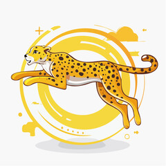 Leaping cheetah vector illustration with yellow circle background