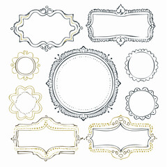 Obraz premium Hand drawn ink vintage frames. Stamp or letter mark frames for greeting cards