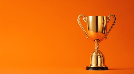 A golden trophy sitting proudly on an orange background, ideal for recognition or celebration of success.