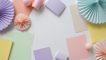 Pastel crafts frame a white space