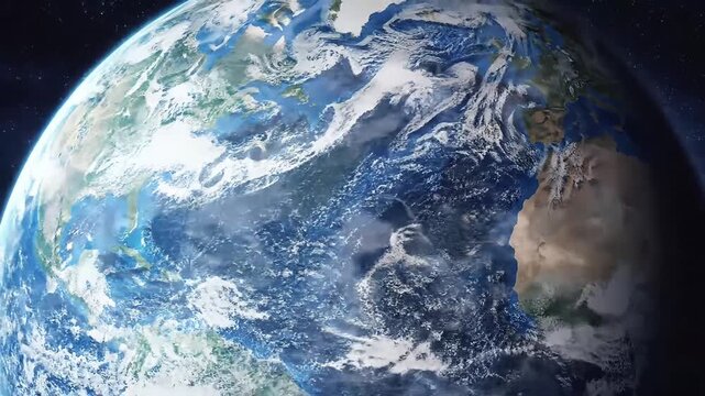 Majestic view of planet Earth from space, showcasing its vibrant blue oceans and swirling clouds.