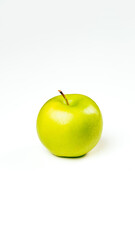Fresh green apple isolated on white background, captured in a studio to highlight its natural texture and vibrant color.