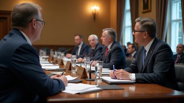 Customs policymakers debating border tax USA policy proposals reviewing impact studies import cost projections legislative session environment in  Photo Stock  Concept  and empty space on the left sid