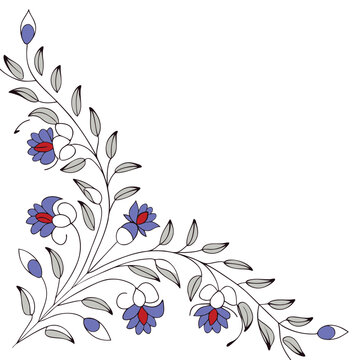 Symmetrical jamdani inspired corner floral decorative element