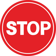 Bright red circular stop sign with white letters indicating halt
