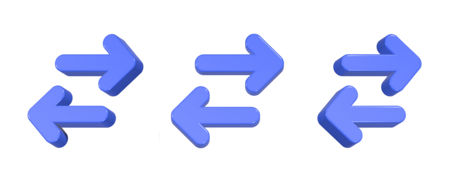3d rendering design of double arrows opposite icon symbol in blue color