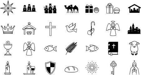 Christian Religious Symbols and Nativity Icons Collection