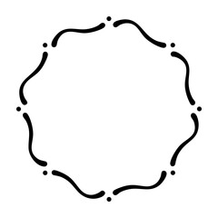 点と波線が交互に繋がった抽象的な模様の丸いフレーム素材。手書きのあしらい枠のベクターイラスト