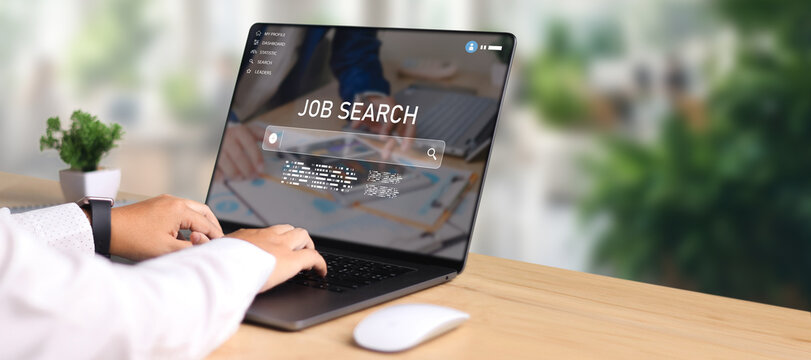 Job search concept. Man using laptop for job search concept. find your career, Peoplesearching for vacancies or position on the internet, recruiting, finding jobs.