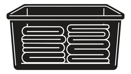 Laundry basket full of folded clothes isolated on white background clean garments in container for washing and ironing