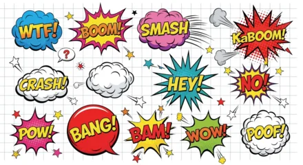 Keuken foto achterwand Pop Art A dynamic collection of colorful comic book sound effects and speech bubbles. Vector illustration set in a retro pop art style with exclamations like Boom and Pow  © Hussnain