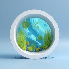 Abstract water scene framed in white circle