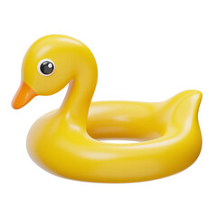 Bright Yellow Duck Shaped Inflatable Pool Float Object On Transparent Background Ready For Summer Fun