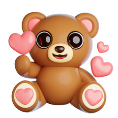 Cute Brown Teddy Bear Holding Pink Heart Shapes Symbolizing Love and Affection In A Transparent Background
