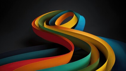 Curving, colorful paper strips over a dark gradient background