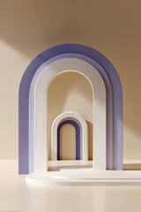 Nested archways, lavender, white, beige tones, minimal art