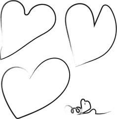 Three Hand Drawn Black Hearts and a Swirl on White Background love romance