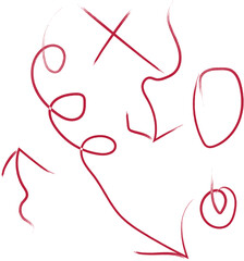 Red Hand Drawn Arrows and Symbols on White Background cross circle