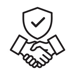 Handshake with shield icon vector line illustration for business partnership security agreement