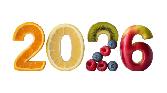 Bright textured numbers 2026 with colorful accents on