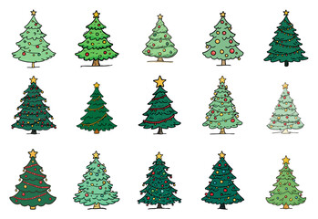 Doodle Assorted Christmas Tree Decoration Drawing Holiday Celebration Illustration. Ai Generated Images