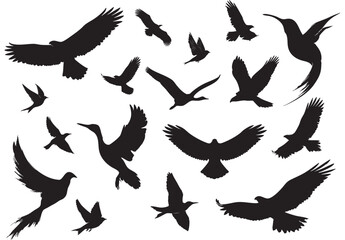 Fototapeta premium Minimalist Silhouette Flying Bird Set Illustration Graphic Element Collection. Ai Generated Images