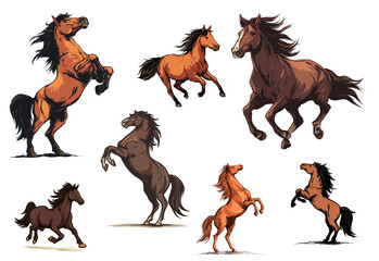 Fototapeta premium Artistic Handdrawn Group of Wild Horse Breed Animal Illustration. Ai Generated Images