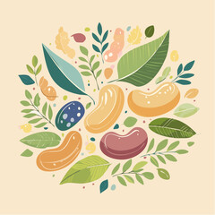 Assortment of Fresh Legumes and Green Leaves.