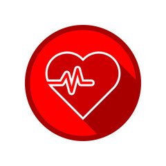 White heart with wave pulse heartbeat medical on red circle icon flat vector design