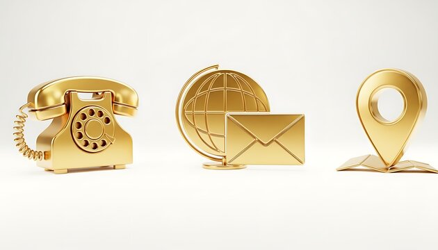 Golden contact icon set isolated on white background, communication concept