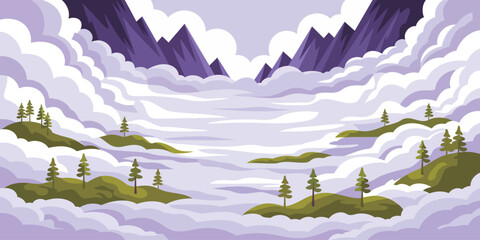 Serene mountain peaks rising above clouds offer a peaceful escape, perfect for relaxation retreats and inspirational journeys in nature's embrace