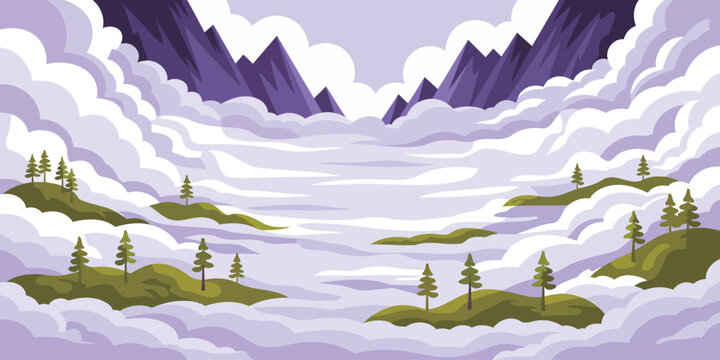 Serene mountain peaks rising above clouds offer a peaceful escape, perfect for relaxation retreats and inspirational journeys in nature's embrace