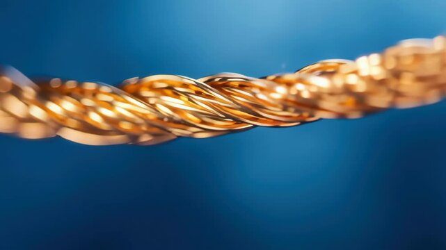 Close Up of Twisted Copper Wire Showcasing Intricate Texture, Electrical Conductivity, and Connection with Shimmering Details and Craftsmanship