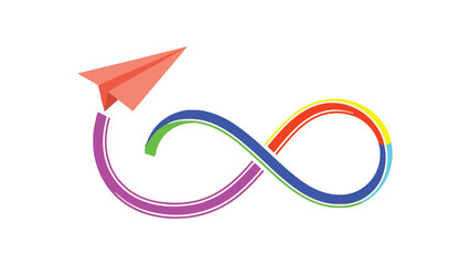 Flat vector of a single paper plane leaving a trail that forms a perfect infinity loop. © Rkniazi