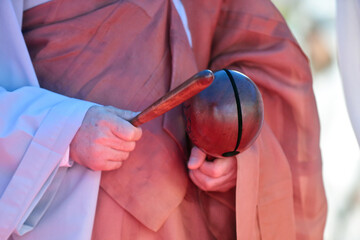 Moktak, wooden percussion instrument used for chanting by Buddhist monk