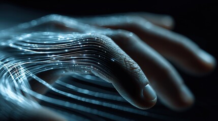 Hand Surrounded by Blue Glowing Lines: Tech Fusion Scene