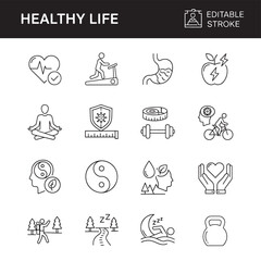 Healthy life icon set vector line illustration for wellness fitness and healthcare isolated on white