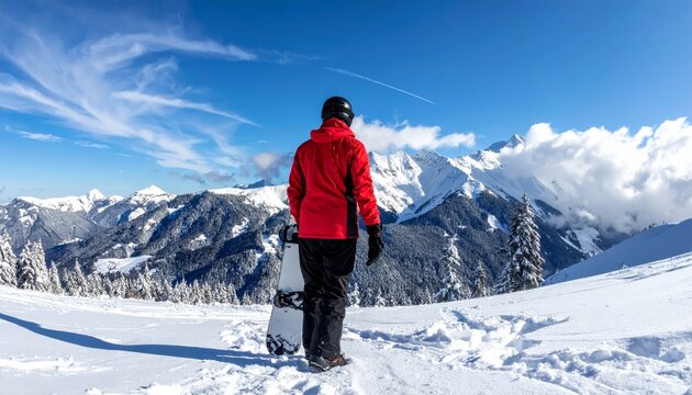 snowboarding in high mountains Blue sky day. Extreme winter sports