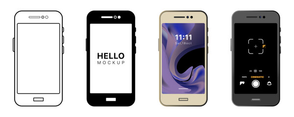 Smartphone Mockup Set &ndash; Front View Mobile Phone Collection. Perfect for UI,UX presentations, app design previews. Vector illustration concept