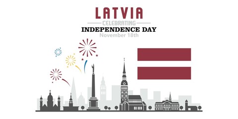 Obraz premium Latvia Independence Day Background with Red and White Ribbon, Minimalist National Celebration Banner