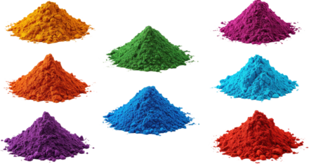 Colorful powdered pigments in vibrant hues arranged in small piles, perfect for art projects and creative crafts