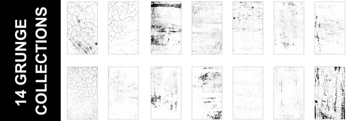 Set of grunge background textures. Collection of dust textures with peeling paint, rust, stone and concrete walls.