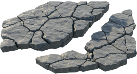 Cracked dry soil isolated on white background, drought effect, broken earth texture, perfect for environmental and climate change concepts