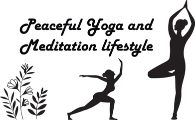 Peaceful yoga nad meditation lifestyle infographic flat black vector silhouette design