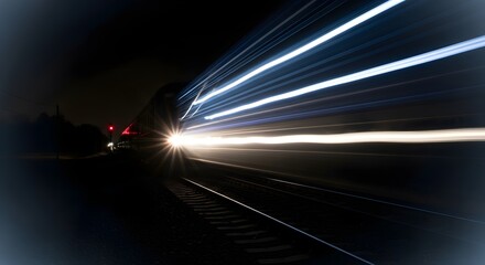 Dynamic Long Exposure of a High-Speed Train Blurring into Striking Light Trails at Night